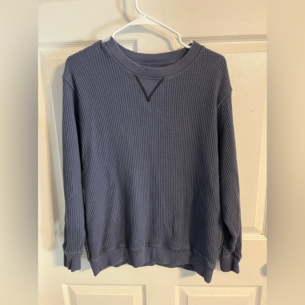 aerie Navy Waffle-Knit Long Sleeve Pullover